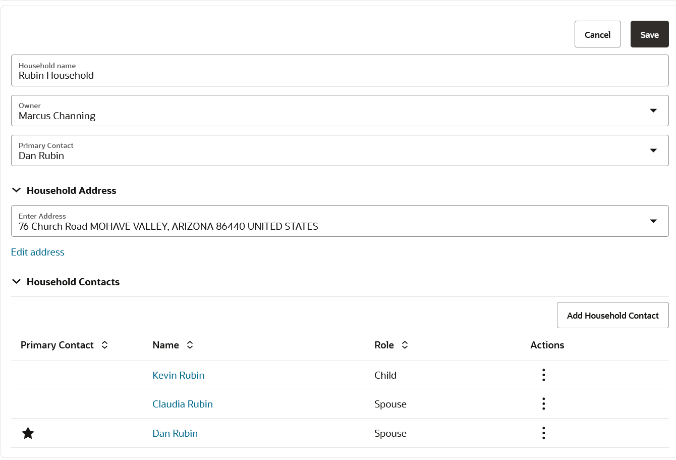 Image shows the Edit Households folder in the Case Details page