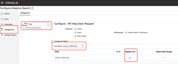 A screenshot of the Adaptive Search configure UI page.