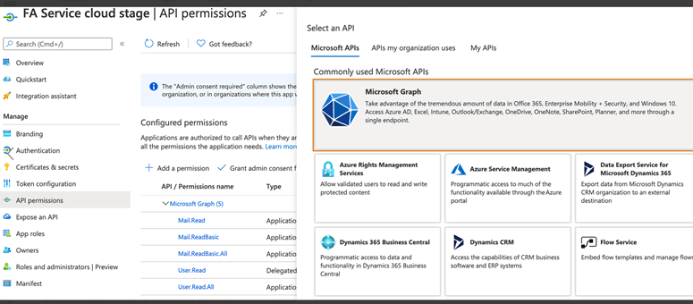 The API permissions page.
