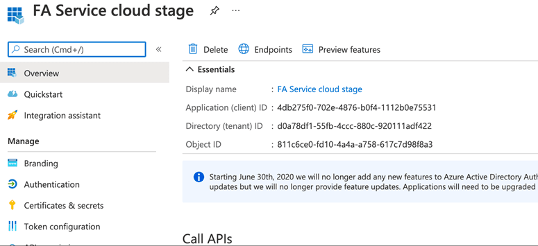 The FA Service cloud stage page.
