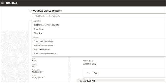 A screenshot of the Action bar with Find Similar Service Requests shown.