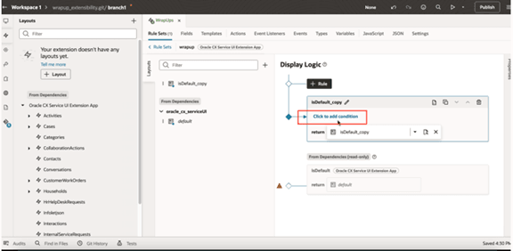 The click to add conditions UI.