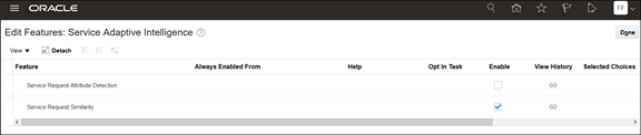 Edit Features: Service Adaptive Intelligence page.