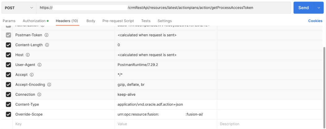 This screenshot shows how to generate the fusion-ai token using Postman.