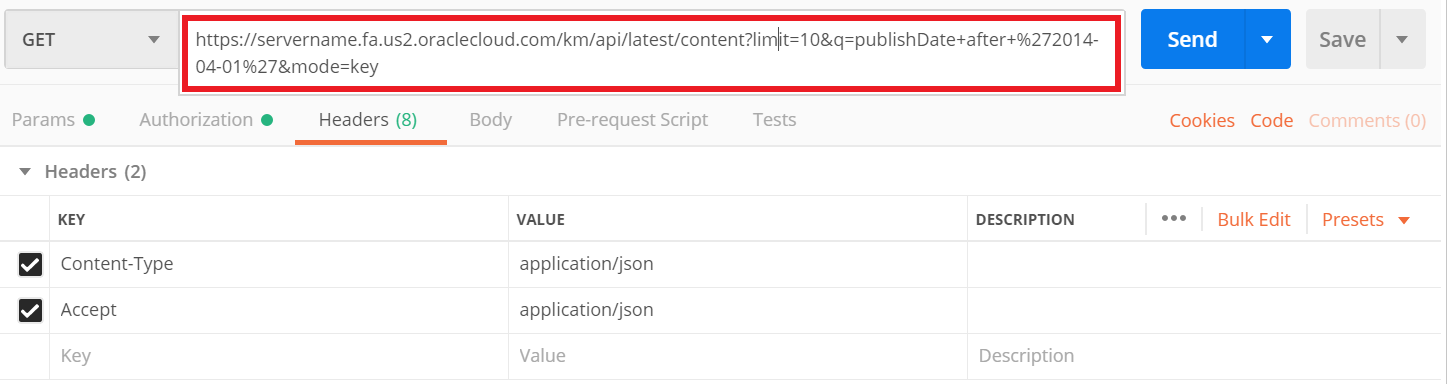 This figure shows how a sample GET request looks like in Postman.