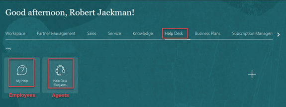 Home page navigator with the My Help and Help Desk Requests icons