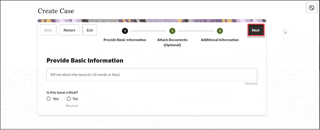 Sample interview page with next button