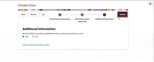 The final interview page with submit button