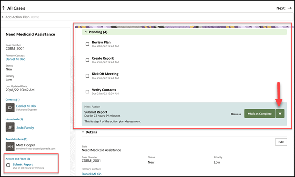 Screenshot of the case details page where you can see the new plan added in the summary and in the pending regions