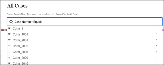 Figure shows list after selecting Equals as the operator for a search on "number"