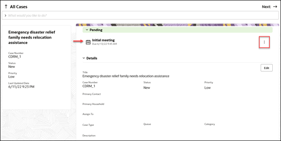 Image shows the Case details page now shows the pending appointment at the start of the page