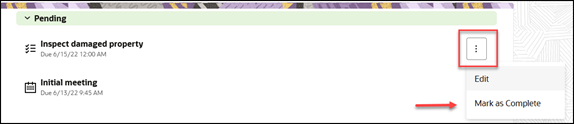Screenshot showing how to mark a task complete by clicking the more icon