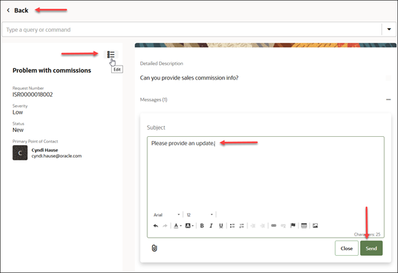 Help Desk Request details page as viewed when the request is selected from the My Help page.