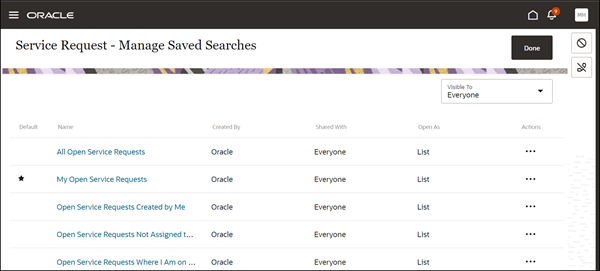 Manage Saved Searches page
