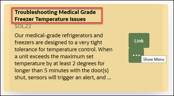 Recommendation region showing the knowledge article.