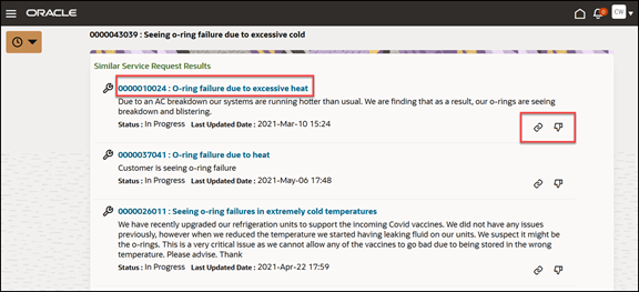 Similar Service Request Results list page.
