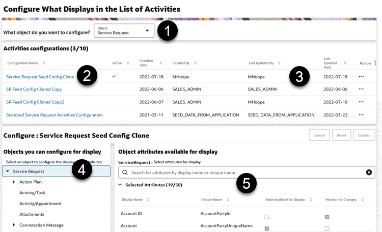 A screenshot of the Configure Activities page.