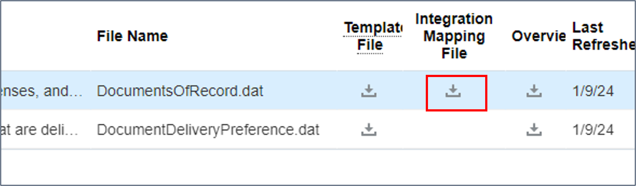 Refresh the table until the download file icon appears for the Document Record object.