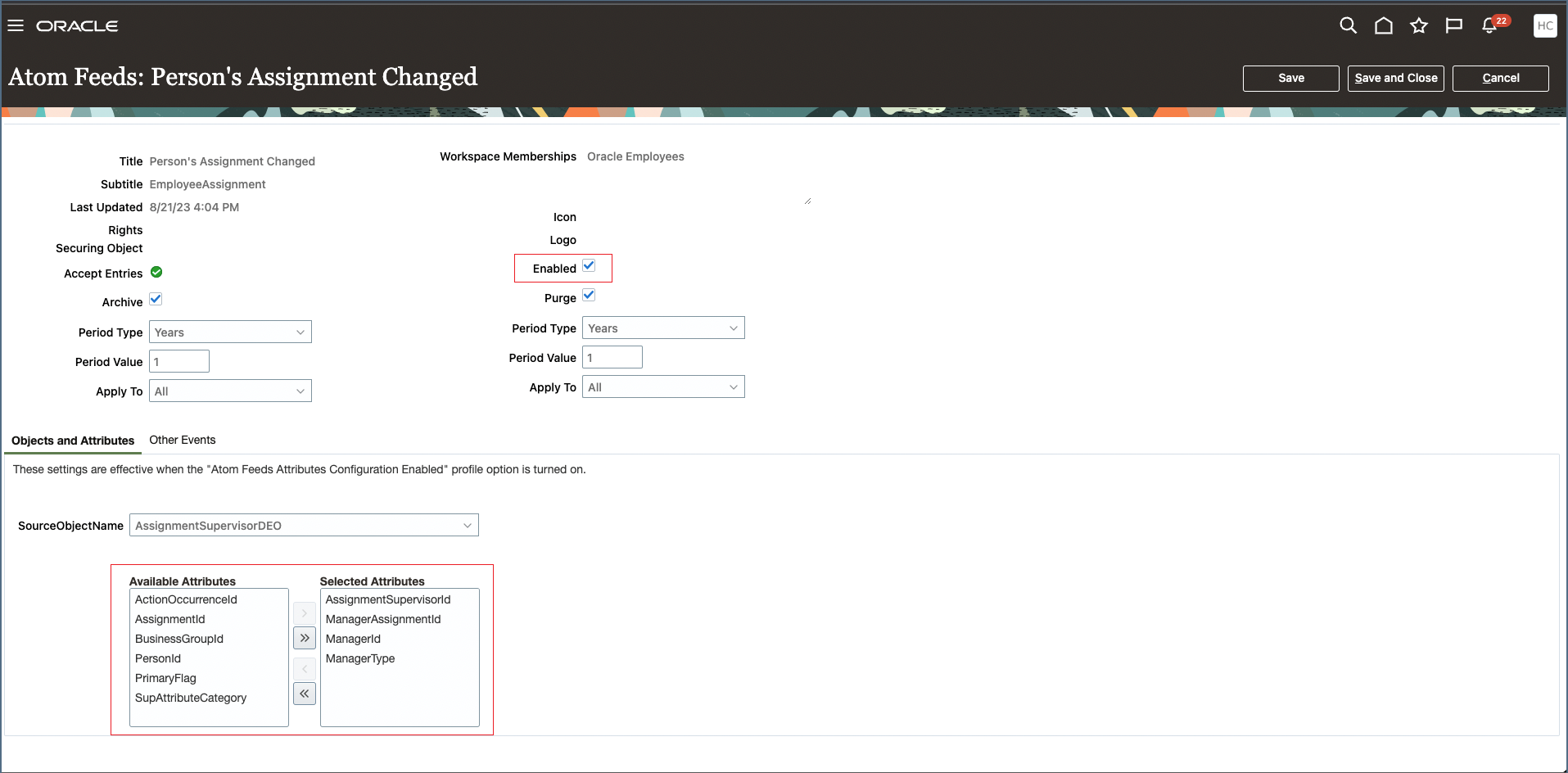 Atom Feeds Configuration