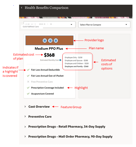 Plan comparison components