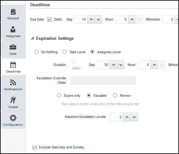 Deadlines subtab where you set due date and expiration policies