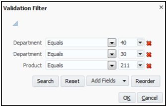 This figure shows the Validation Filter window.