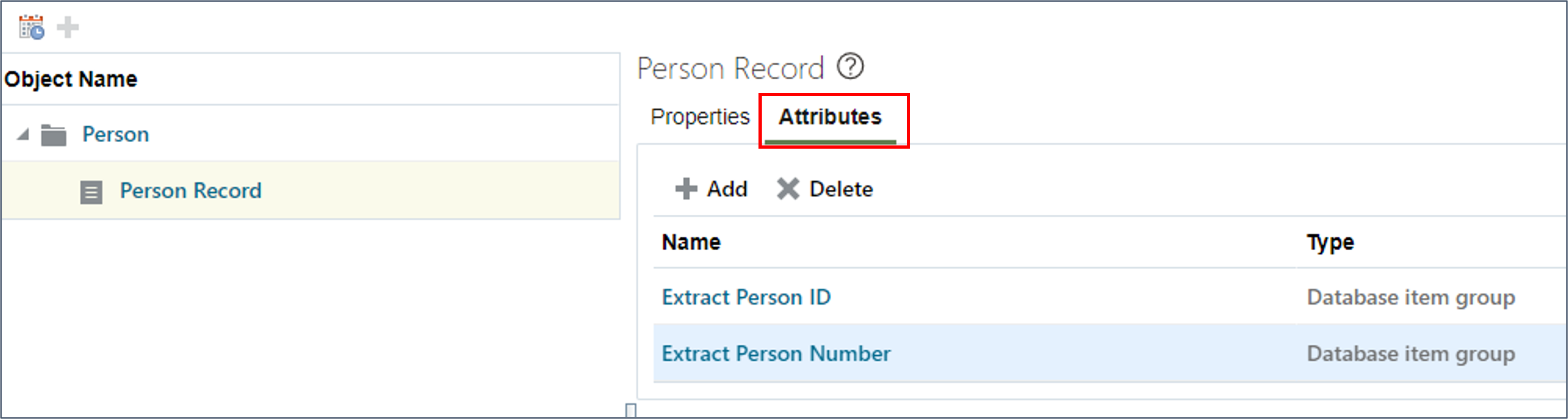 The attributes tab is found next to Properties for the object.