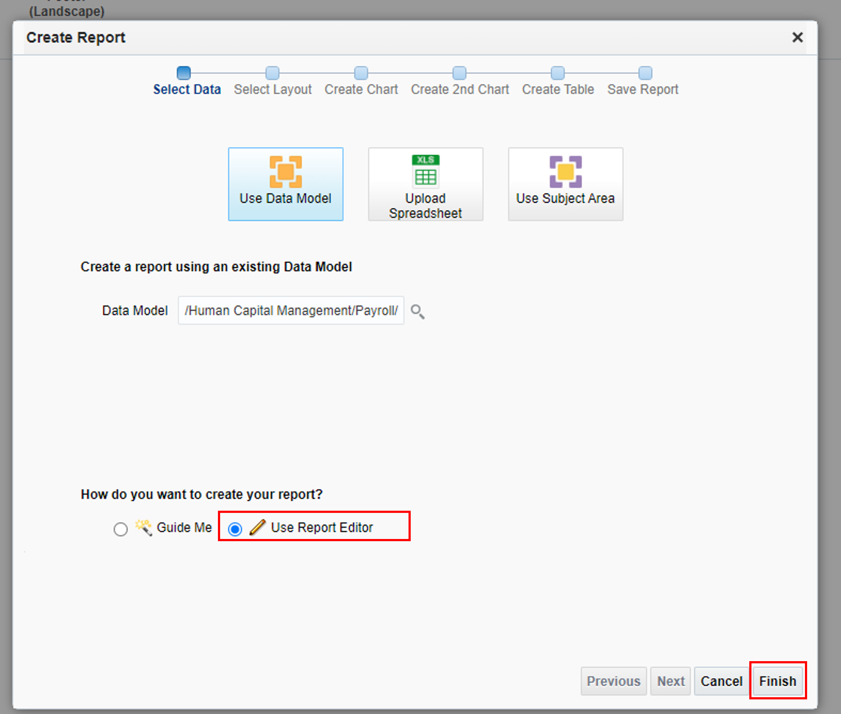 Click Use Report Editor and click Finish