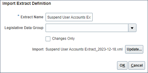 Import extract definition dialog page.