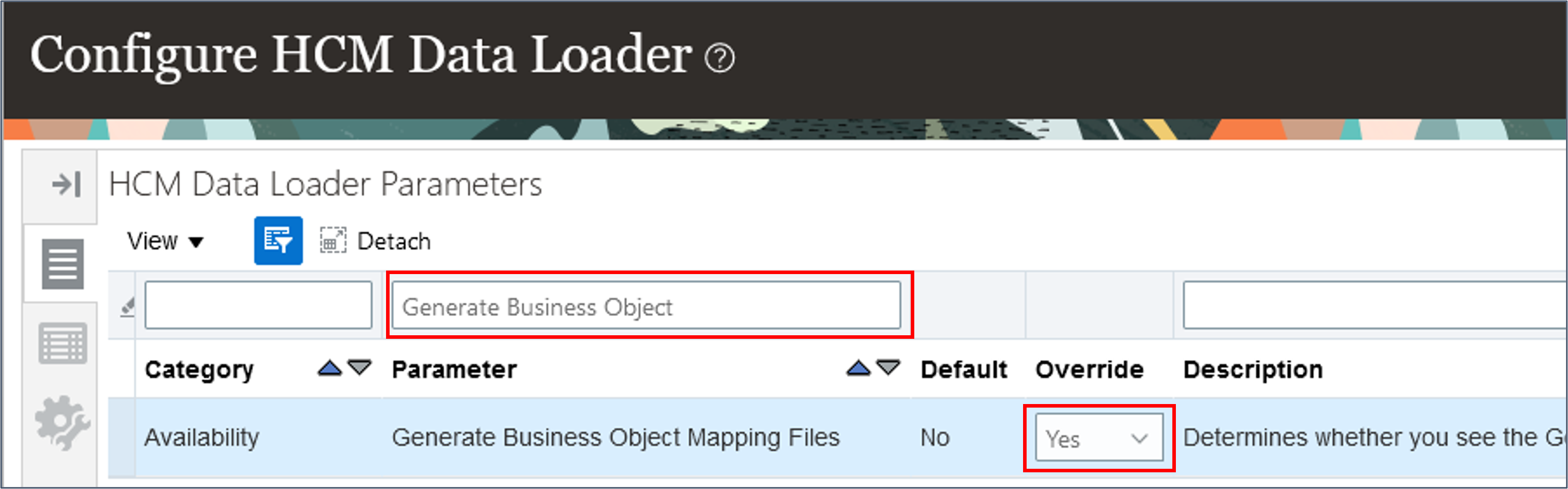 Use the Query By Example field to search for the parameter.