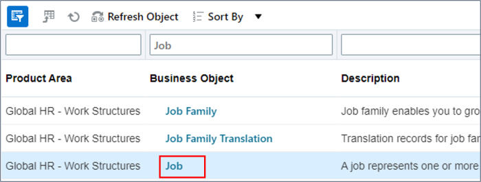 Click the Job business object name.