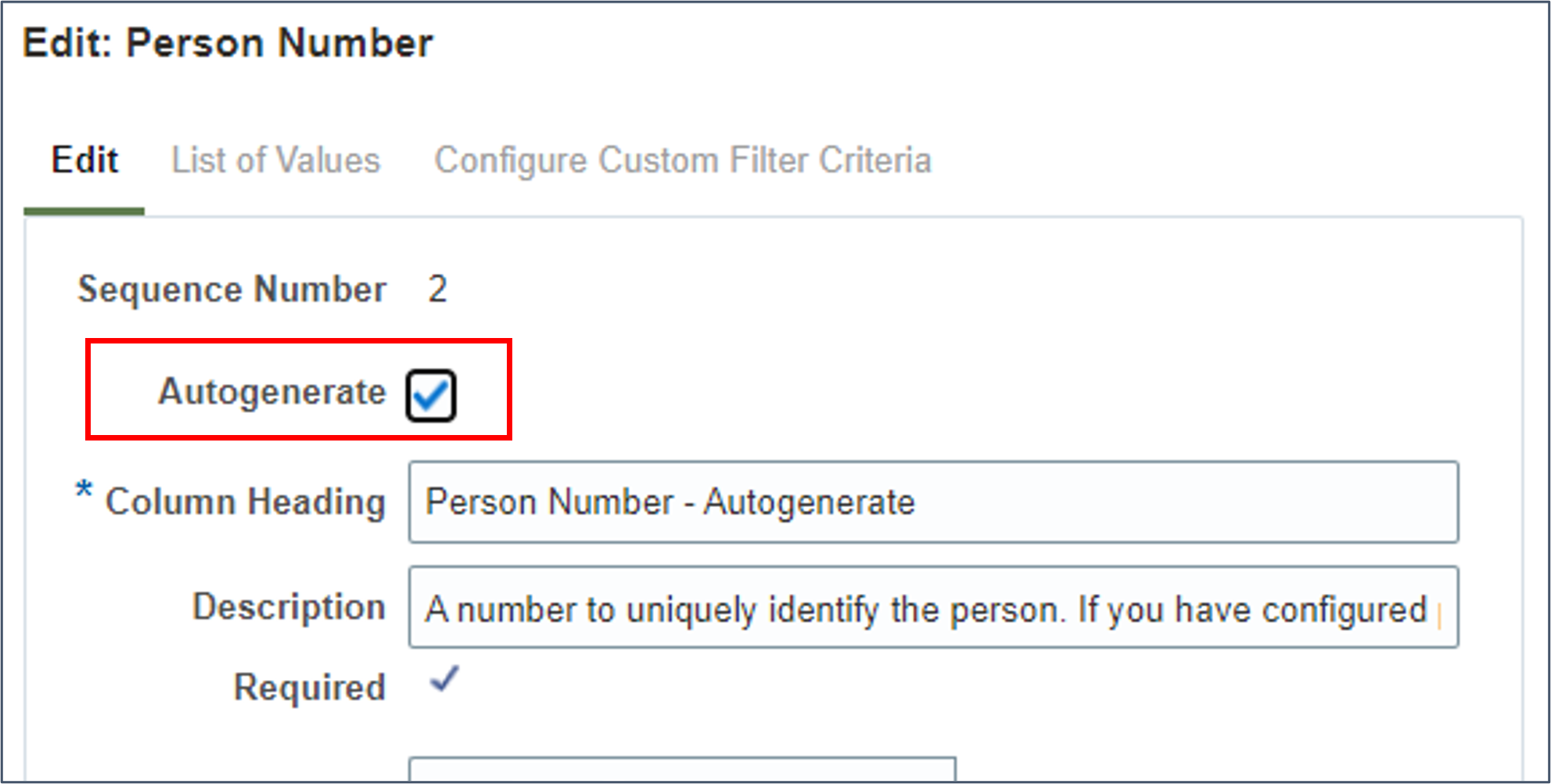 Check the Autogenerate checkbox