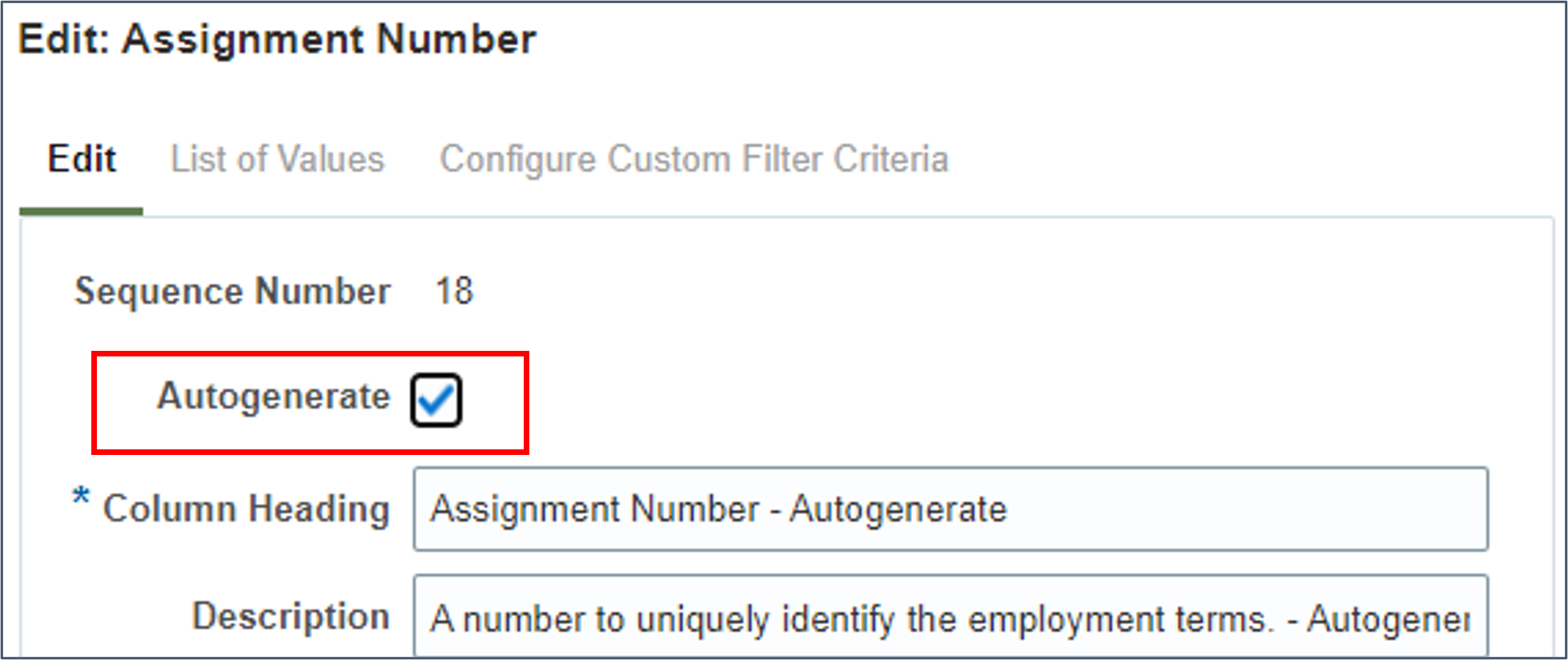 Check the Autogenerate checkbox