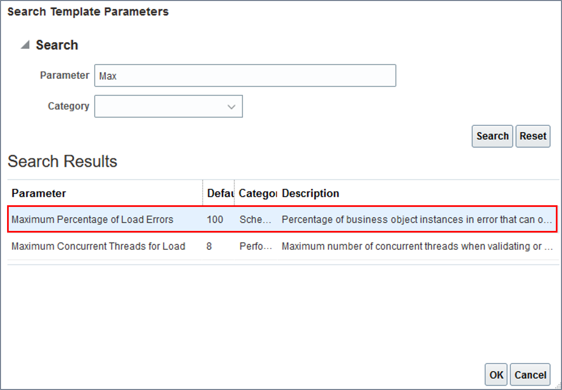 Select Maximum Percentage of Load Errors and click OK