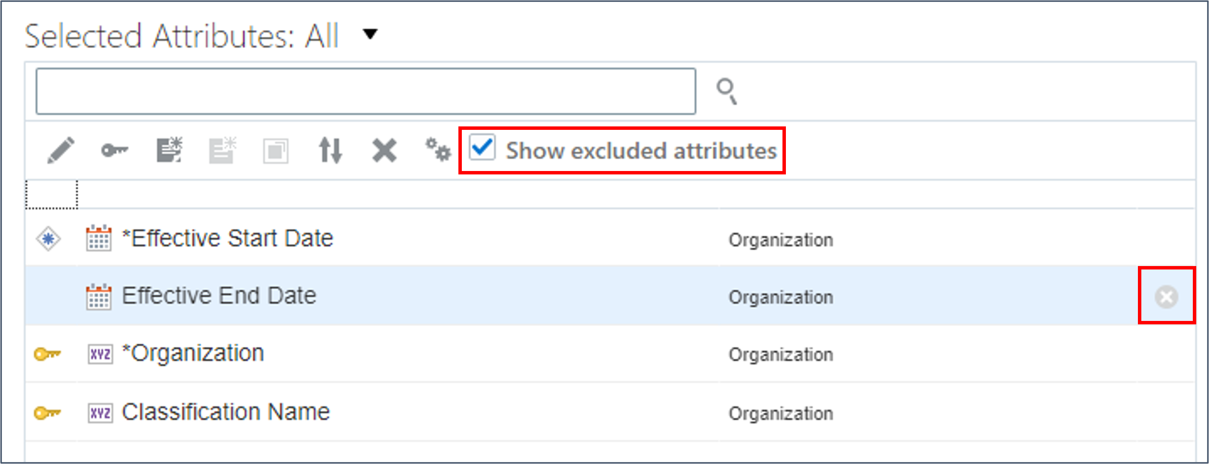 Check the show excluded attributes checkbox