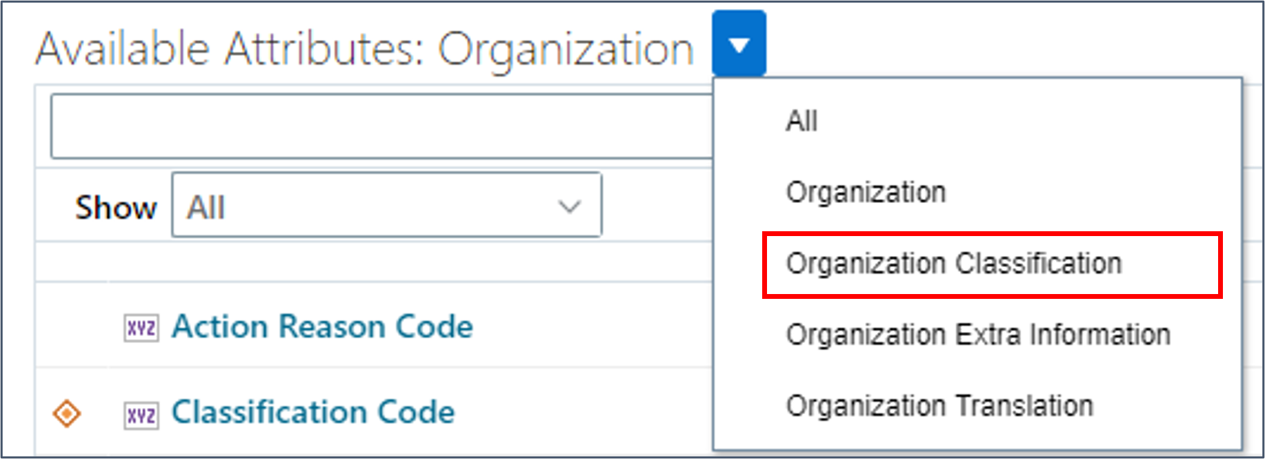 Select Organization Classification