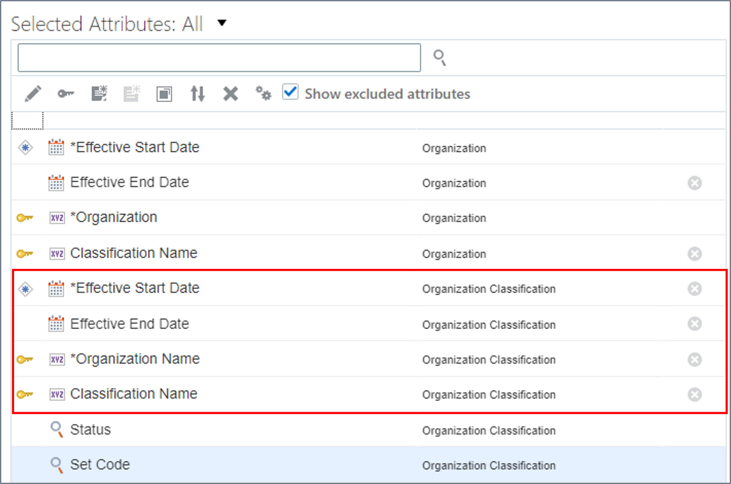 Parent identifying attributes are automatically added