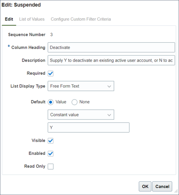 Modify the column heading and description.