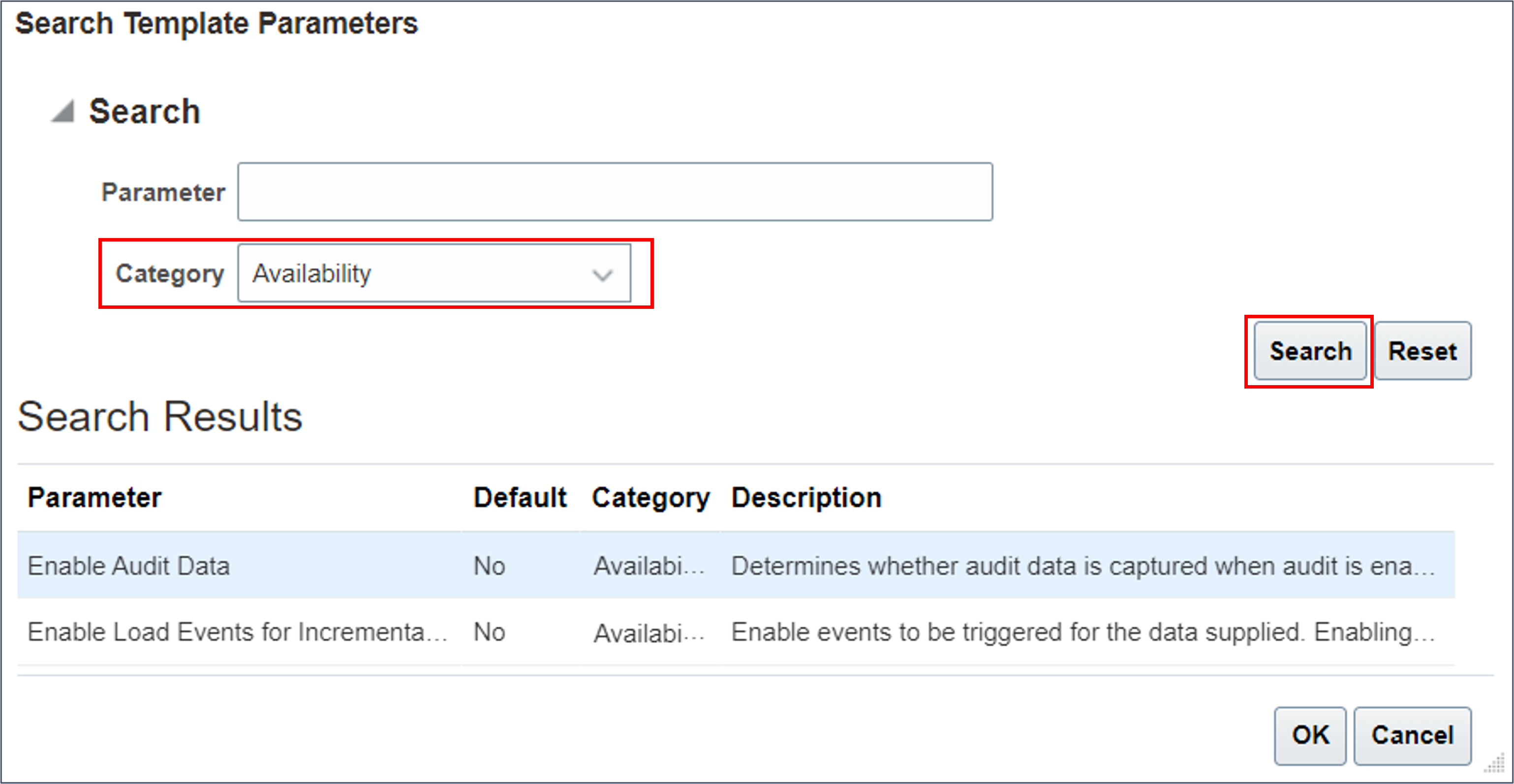 Search for Availability parameters.