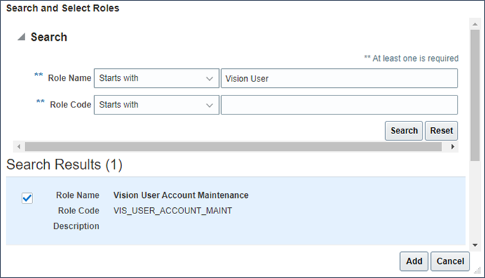 Search for and select the role to assign to the template