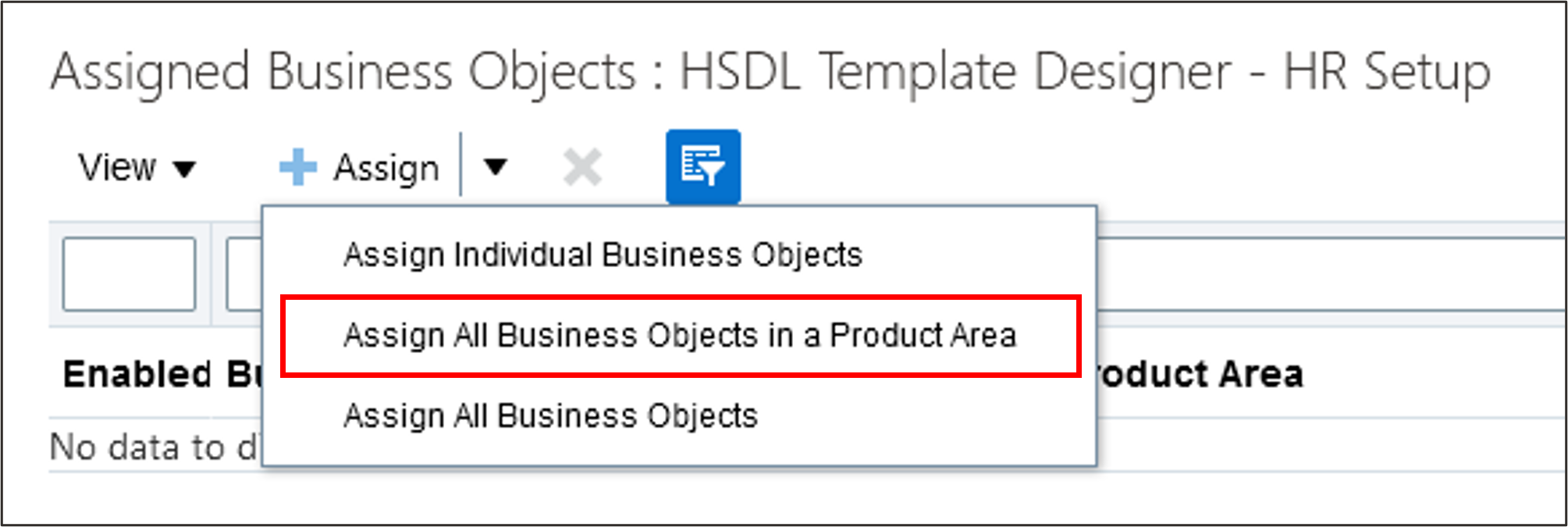 Click Assign All Business Objects in a Product Area