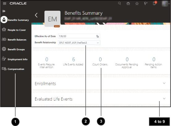 Key areas in the Benefits Summary page.