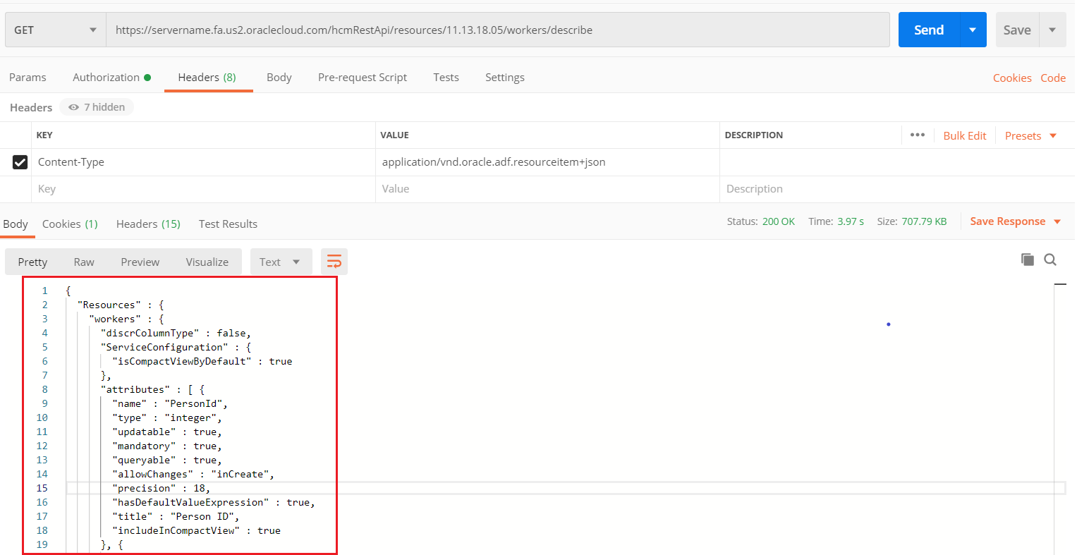 Example of a response in Postman. Example of a response in Postman.