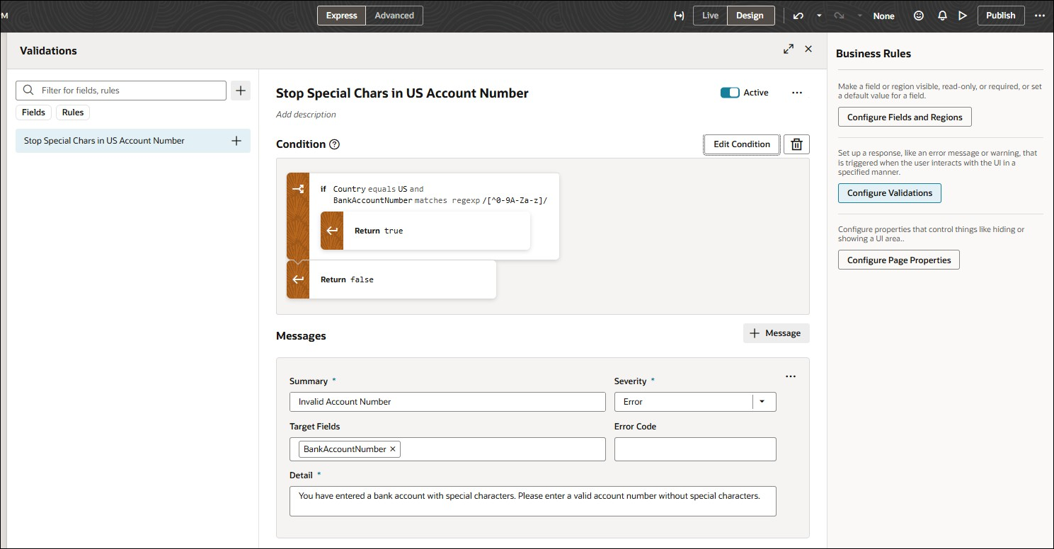 Business rule for special characters