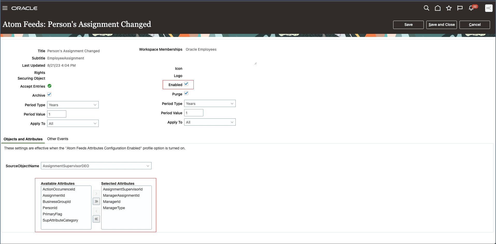 Atom Feeds Configuration