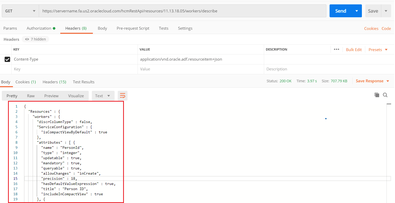 Example of a response in Postman. Example of a response in Postman.