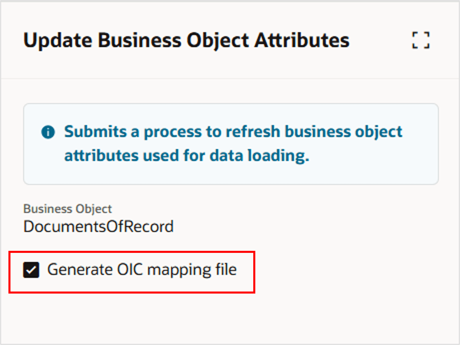 Select the parameter to generate an OIC mapping file.