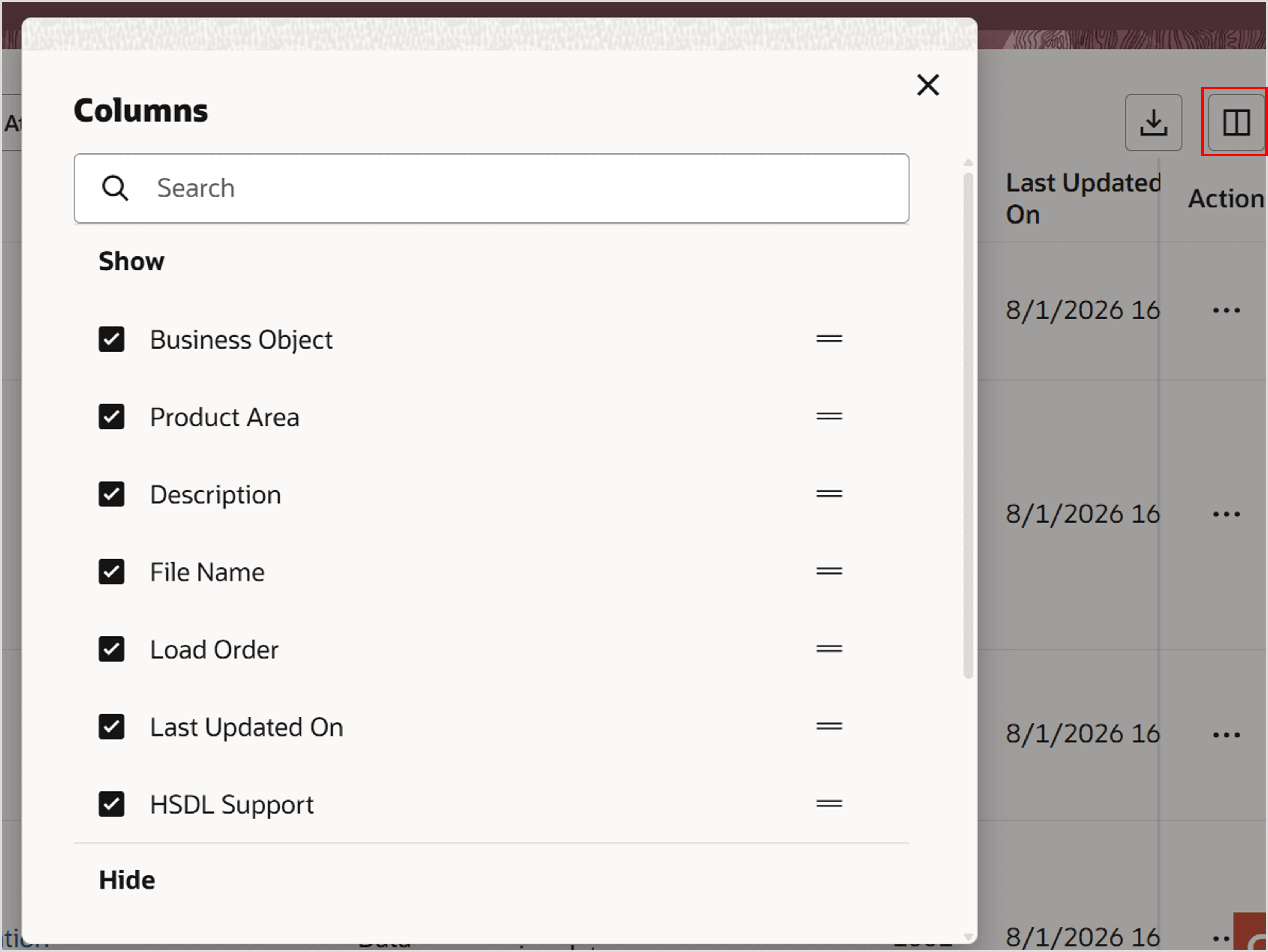 Configure the columns to display