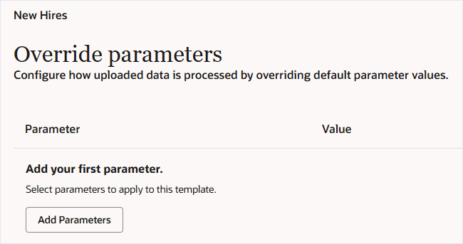 Navigate to the Override parameters step
