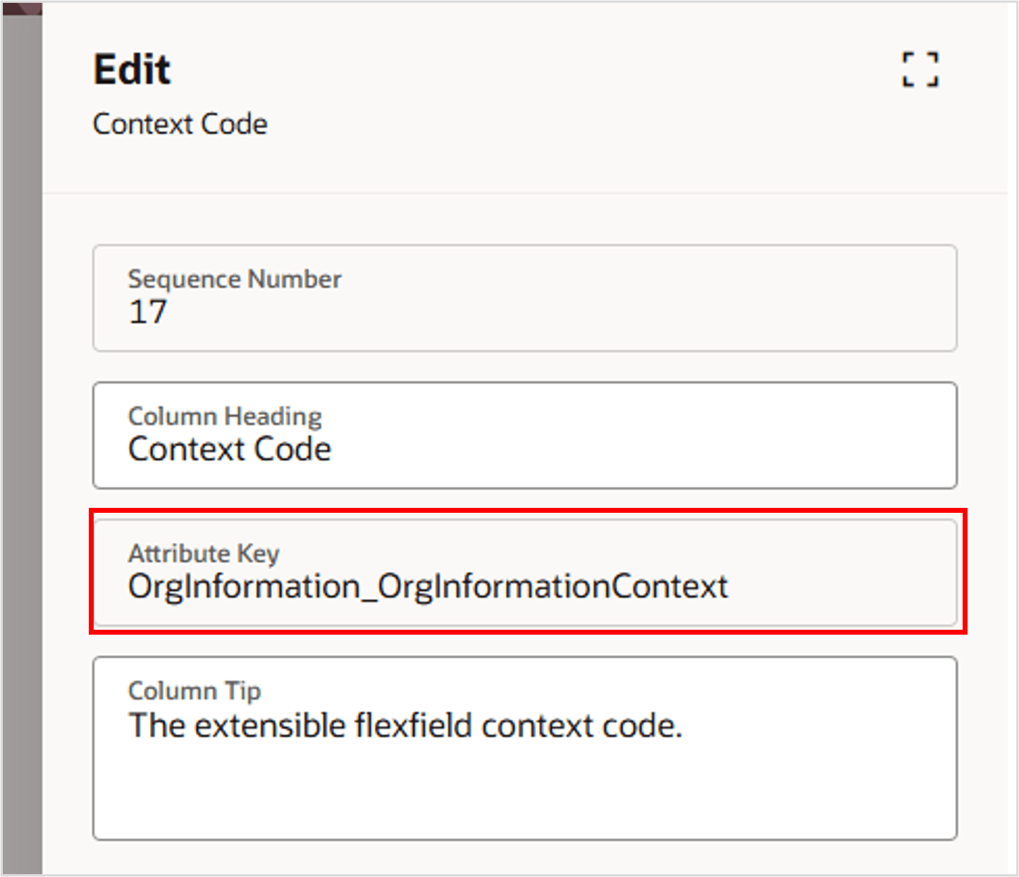 Find the attribute key for the Context Code attribute.